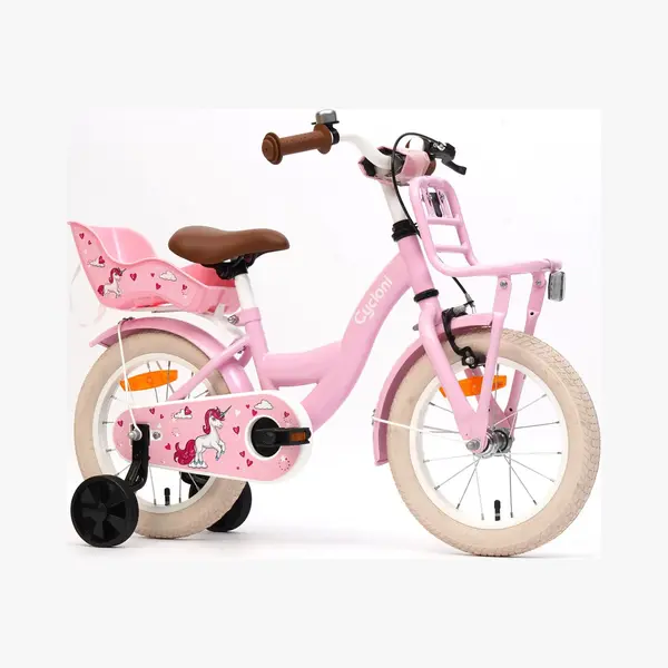 Cycloni Kinderfiets 14 Inch Meisjesfiets - Roze Met Zitje - Inclusief Zijwieltjes - Voor 3, 4 & 5 Jaar thumbnail