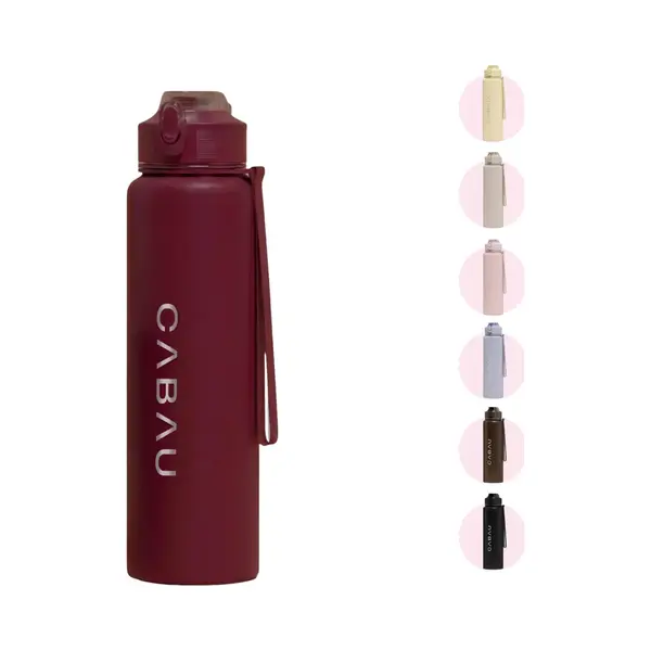 Cabau Bloom Rvs Waterfles 870ml Cherry - Geïsoleerde Bpa-vrije & Lekvrije Thermosfles - Duurzame Herbruikbare Drinkfles Met Schoonmaakborstel & thumbnail