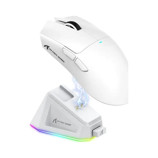 Attack Shark X11 - Rgb Gaming Muis - Magnetisch Oplaaddock - Paw 3311 Sensor - 59g Lichtgewicht - Bedraad + 2.4G + Bt - 22.000 Dpi - Wit thumbnail