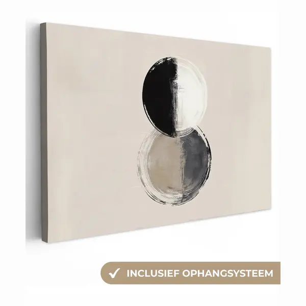 OneMillionCanvasses Canvas Schilderij 140x90 Cm - Exclusieve Wanddecoratie Cirkels - Strepen - Minimalistisch - Zwart - Muurdecoratie Woonkamer - Slaapkamer Decoratie - thumbnail