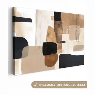 OneMillionCanvasses Canvas Schilderij 140x90 Cm - Exclusieve Wanddecoratie Vlakken - Abstract - Zwart - Strepen - Muurdecoratie Woonkamer - Slaapkamer Decoratie - Kamer