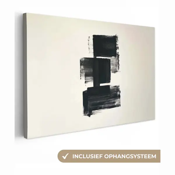 OneMillionCanvasses Canvas Schilderij 140x90 Cm - Exclusieve Wanddecoratie Rechthoeken - Penseelstreken - Abstract - Zwart - Muurdecoratie Woonkamer - Slaapkamer thumbnail