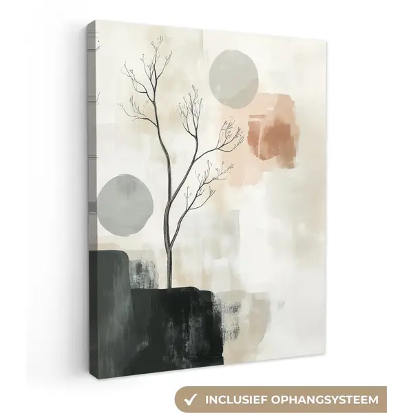 OneMillionCanvasses Canvas Schilderij 120x160 Cm - Exclusieve Wanddecoratie Wabi Sabi - Beige - Plant - Muurdecoratie Woonkamer - Slaapkamer Decoratie - Kamer Accessoires thumbnail