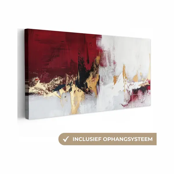 OneMillionCanvasses Canvas Schilderij 100x50 Cm - Wanddecoratie Rood - Marmer - Abstract - Goud - Modern - Muurdecoratie Woonkamer - Slaapkamer Decoratie - Kamer thumbnail