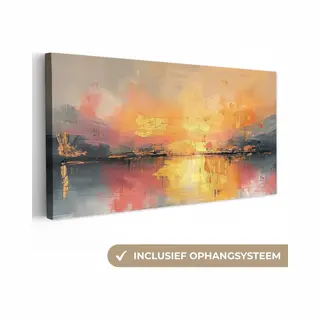 OneMillionCanvasses Canvas Schilderij 60x30 Cm - Wanddecoratie Modern - Abstract - Goud - Roze - Muurdecoratie Woonkamer - Slaapkamer Decoratie - Kamer Accessoires -
