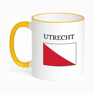 Hacebo® - Utrecht Koffiebeker Met Gekleurde Rand Goudgeel - Utrecht - Toeristen - Thee Mok - Koffie Beker - Stad - Vlag - Geschenk - Cadeau - Kado -