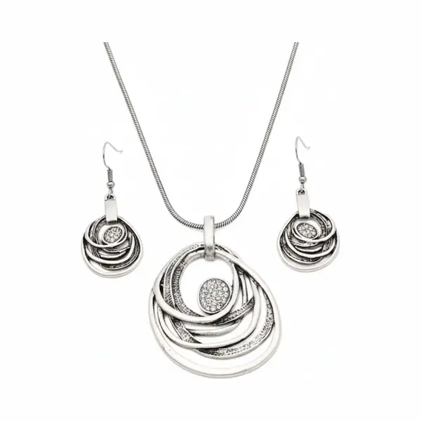 Nuvex Zilverkleurige Ketting Met Ronde Hanger Voor Dames Inclusief Oorbellen Set – Sieraden Set Met Cirkel Design thumbnail