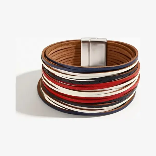 Nuvex Rood Blauw Bruine Pu Leren Armband Voor Dames – Brede Wikkel Armband Met Zilverkleurige Accenten En Magnetische Sluiting thumbnail