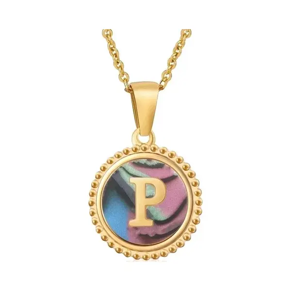 Aramat Jewels | Halskettingen | Letter Ketting Met Abalone Schelp | P | |1, 5mm | Staal | Volwassenen | Verkleurd Niet thumbnail
