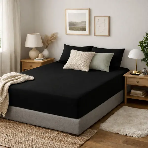 Saphira Comfort Jersey Hoeslaken – Zwart – 160x200 Cm – 30 Cm Matrashoogte – 100% Katoen – 360° Elastiek Rondom – Glad & Rekbaar thumbnail