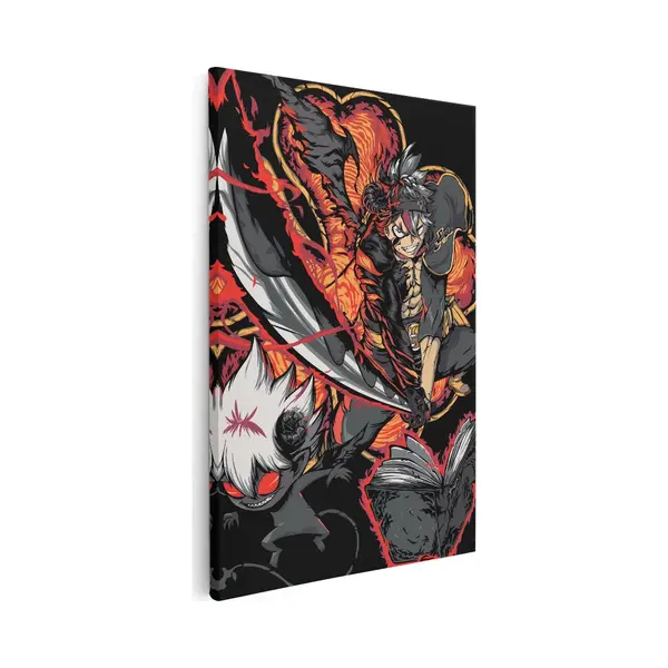 Artaza Canvas Schilderij Asta En Duivelse Demonen Uit Black Clover Met Vlammen En Een Toverboek - 20x30 Cm - Klein - Wanddecoratie Woonkamer - thumbnail