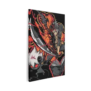 Artaza Canvas Schilderij Asta En Duivelse Demonen Uit Black Clover Met Vlammen En Een Toverboek - 40x60 Cm - Wanddecoratie Woonkamer - Schilderijen -