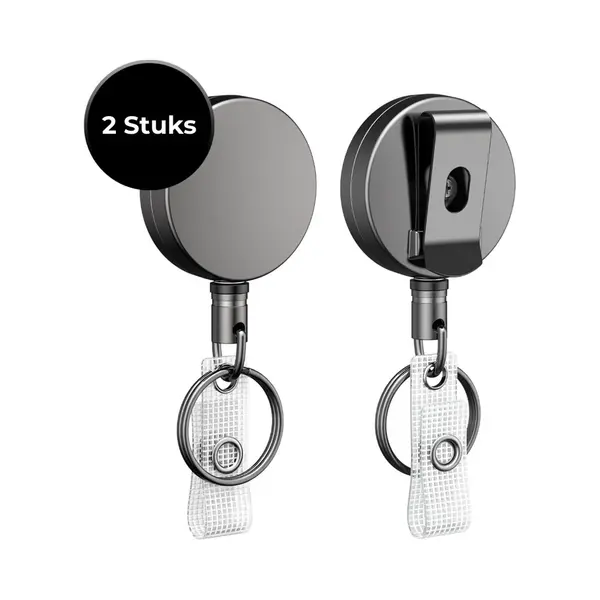 Tomec® Badgehouder Set Van 2 – Rvs Badgehouder Met Trekkoord & Clip – Hoogwaardige Kwaliteit - Stevig Stalen Afrolmechanisme – Inclusief thumbnail
