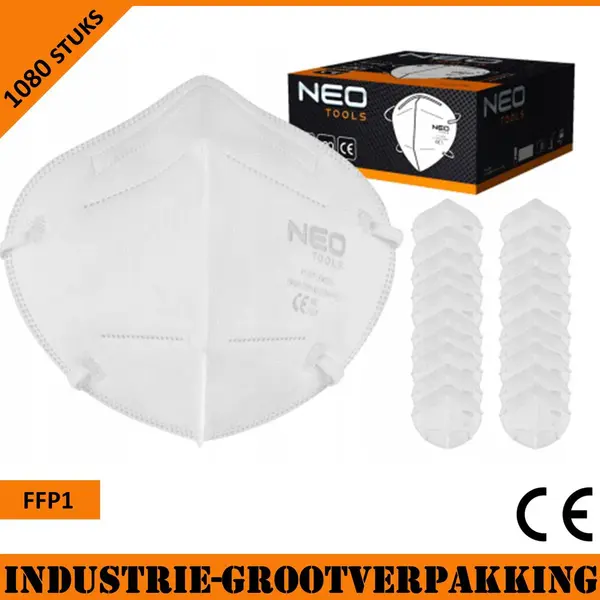 Neo Tools Stofmaskers FFP1 – Halfgelaatsmasker – 5 Laags – Ce Gecertificeerd – Industrie-verpakking 1080 Stuks thumbnail