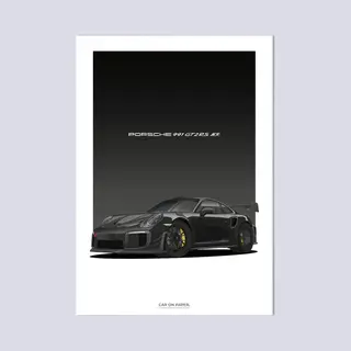 Car On Paper Porsche 911 GT2 Rs Mr Zwart Op Poster - 50 X 70cm - Auto Poster Kinderkamer / Slaapkamer / Kantoor