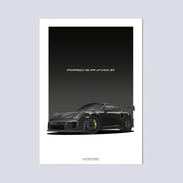 Car On Paper Porsche 911 GT2 Rs Mr Zwart Op Poster - 50 X 70cm - Auto Poster Kinderkamer / Slaapkamer / Kantoor thumbnail