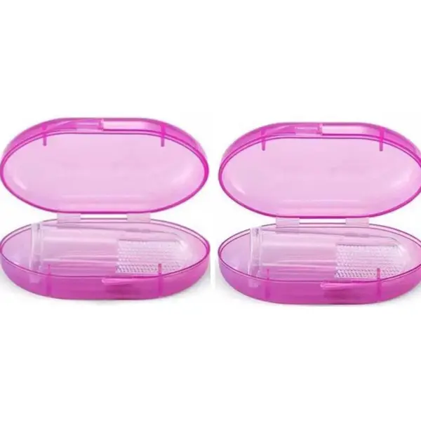 2 X Baby Tandenborstel - Doorkomende Tandjes - Tandvlees Massage - Vinger Tandenborstel - Baby & Peuter, Silicone, Vingertandenborstel Baby - Roze thumbnail