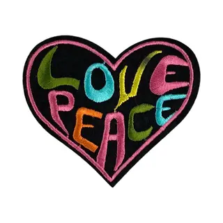Love Peace Tekst Flower Power Hart Strijk Embleem Patch 8.6 Cm / 7.5 Cm / Roze Blauw Oranje Geel Zwart
