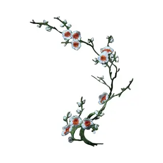 Bloesem Bloemen Tak Strijk Embleem Patch Wit Oranje Groen 20 Cm / 28 Cm / Wit Oranje Groen