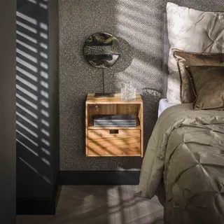 Hoyz Collection - Nachtkastje Xs Hangend Flat - Massief Acacia Naturel - Set Van 2