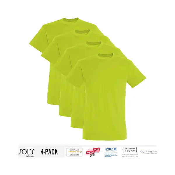4 Pack Sol's Heren T-Shirt 100% Biologisch Katoen Ronde Hals Appelgroen Maat M thumbnail