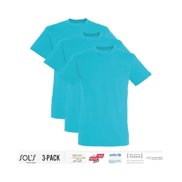 3 Pack Sol's Heren T-Shirt 100% Biologisch Katoen Ronde Hals Lichtblauw Maat L thumbnail