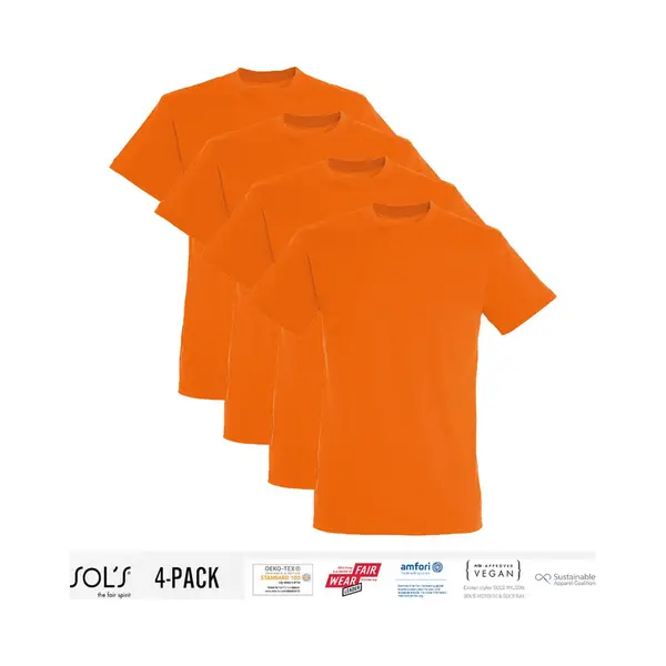 4 Pack Sol's Heren T-Shirt 100% Biologisch Katoen Ronde Hals Oranje Maat Xl thumbnail