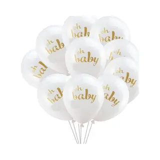 10 Babyshower Of Genderreveal Ballonnen Wit Met Gouden Tekst Oh Baby - Ballon - Babyshower - Genderreveal - Oh Baby - Zwanger - Geboorte