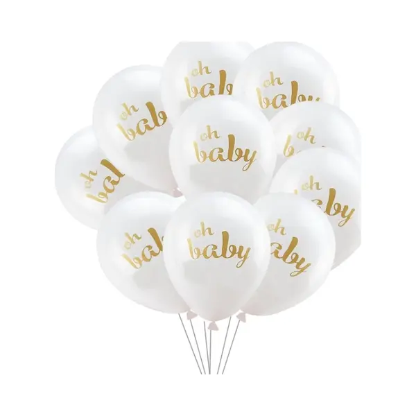 10 Babyshower Of Genderreveal Ballonnen Wit Met Gouden Tekst Oh Baby - Ballon - Babyshower - Genderreveal - Oh Baby - Zwanger - Geboorte thumbnail