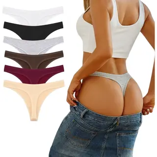 6 Pack - Comfortabele String - Zachte Strings - Sexy Dames Ondergoed - Vrouwen - Onderbroek Set - Lingerie - Zwart, Wit, Rood, Bruin, Grijs, Nude -