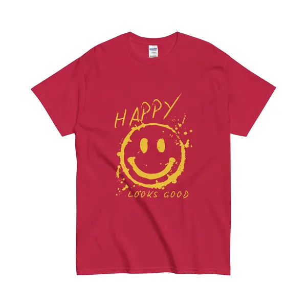 Gildan Vrolijk Dames En Heren Tshirt - Positieve Smile Print - Happy Looks Good - Rood - Xl thumbnail