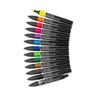 Winsor & Newton Promarker Brush Set Van 12 + 1 Blender Vibrerende Tinten
