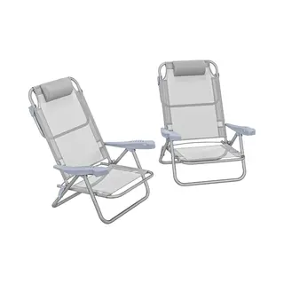 Set Van 2 Opvouwbare Kampeerstoelen Met In 6 Standen Verstelbare Rugleuning En Hoofdsteun Van Gaas, 62 X 65 X 80 Cm, Lichtgrijs