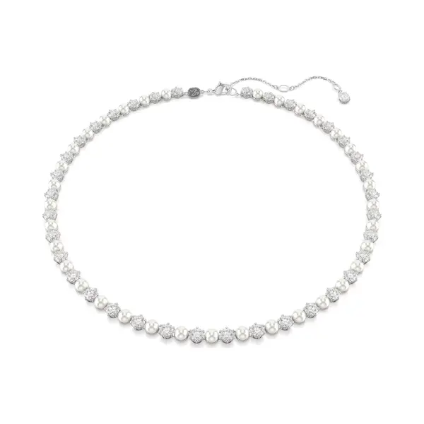 Swarovski Matrix Tennis Necklace, Clear Round-Cut Crystals And Crystal Pearls In A Rhodium-Finished Setting, Part Of The Matrix Collection thumbnail