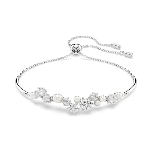 Swarovski Constella Bangle Bracelet, Clear Round-Cut Crystals And Crystal Pearls In A Rhodium-Finished Setting, Part Of The Constella Collection thumbnail