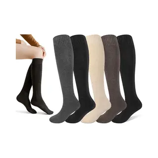 5 Paar Katoenen Kniekousen Dames - Vochtafdrijvend - Winter Kniekousen Warme Lange Laars - Naadloos - Warme Kniekousen - Dames Warme Sokken -