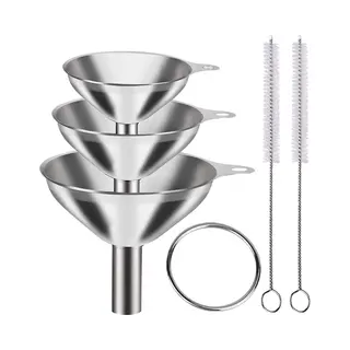 Trechter Rvs - Ø, 7, 5 Cm/5, 5 Cm/4, 5 Cm - 3 Stuks - Keukenbenodigdheden - Met 2 Reinigingsborstels - Camping Artikelen - Klein - Vloeistof -