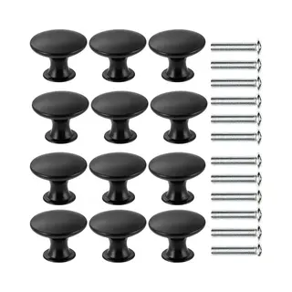 Set Van 12 Ronde Deurknoppen, Moderne Zwarte Ladedeurgreep 30 Mm Met Schroeven, Kastknoppen, Meubelgreep Voor Slaapkamer, Keukenkast, Kasttafels - 12