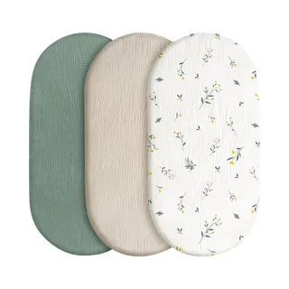 Hydrofiele Baby Hoeslaken Wieg - Hoes Voor Babymatras - Set Van 3 - 80x40 Cm - Mousseline Wieglaken - Wieghoes - Kinderwagen Matrashoes - Crème