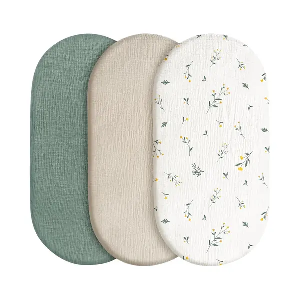 Hydrofiele Baby Hoeslaken Wieg - Hoes Voor Babymatras - Set Van 3 - 80x40 Cm - Mousseline Wieglaken - Wieghoes - Kinderwagen Matrashoes - Crème thumbnail
