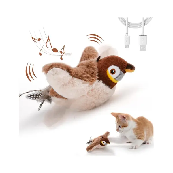 Interactief Flappy Vogel Kattenspeelgoed - Met Catnip En Vogelgeluiden – Usb-oplaadbaar thumbnail