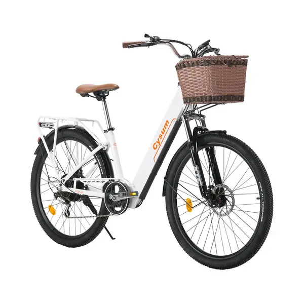 Cysum Cityrun Elektrische Fiets - 250W Motor - 36V10Ah Accu - Max Snelheid 25km/u - 26 Inch Banden - Max Bereik 60km - Shimano 7 Versnellingen - Wit thumbnail