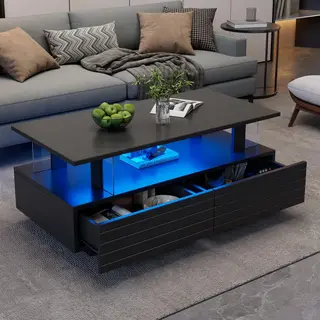 Hauss Spole Salontafels - Moderne Salontafel Met Led-App En 2 Lades - Praktische Opbergruimte - 100x50x42, 5 Cm - Acryl - Zwart