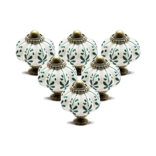 Keramische Pompoen Knoppen - 6 Stuks - Vintage Schattig - Kabinet Lade Grepen - Trekt Handvat Voor Kast Dressoir - Keuken Meubilair Kwekerij - Pompoen thumbnail