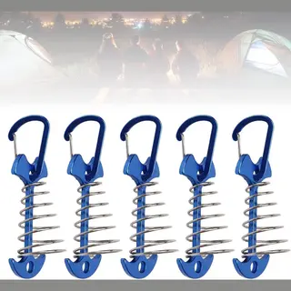 5 Stuks (blauw) Fishbone Dekankerharingen - Aluminium Kleurrijke Dekankerharingen - Met Karabijnhaken Tenttouwspanners - Met Veergesp Fishbone