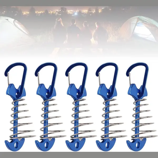 5 Stuks (blauw) Fishbone Dekankerharingen - Aluminium Kleurrijke Dekankerharingen - Met Karabijnhaken Tenttouwspanners - Met Veergesp Fishbone thumbnail