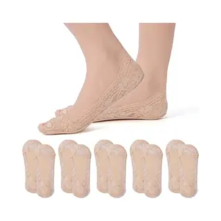 5 Paar - No Show Lace-sokken Voor Dames - Antislip Kanten Sokken - Sokken - Antislip - Lage Onzichtbare Bootsokken - Onzichtbare Antislipsokken Met
