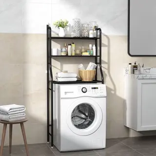 Wasmachine Ombouw Rek Zwart 163 X 68 X 25 Cm - Wasmachine Rek Zwart - Wasmachine Ombouw Zwart - Wasmachine Rek Met Opbergruimte Zwart - Wasmachine Rek