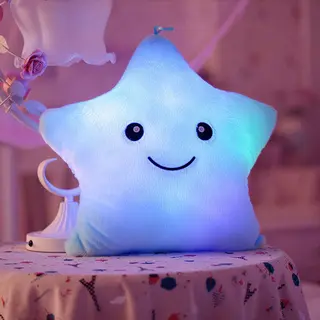 Lichtgevend Kussen Ster • Blauw • Led Kussen • Lichtgevende Knuffel • Slapen • Kussen Met Licht