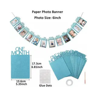 Eerste Verjaardag Foto Slinger - Kleur Blauw - 0-12 Maanden - Verjaardagsslinger - 1 Jaar Versiering Jongen - Fotoslinger - 12 Maanden - Versiering